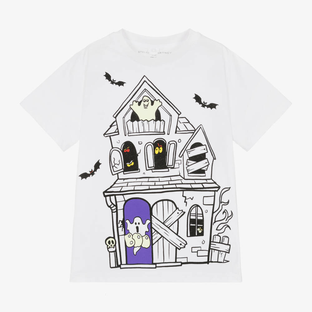 Stella McCartney Kids-Boys White Ghostly Mansion Tee | Childrensalon Outlet
