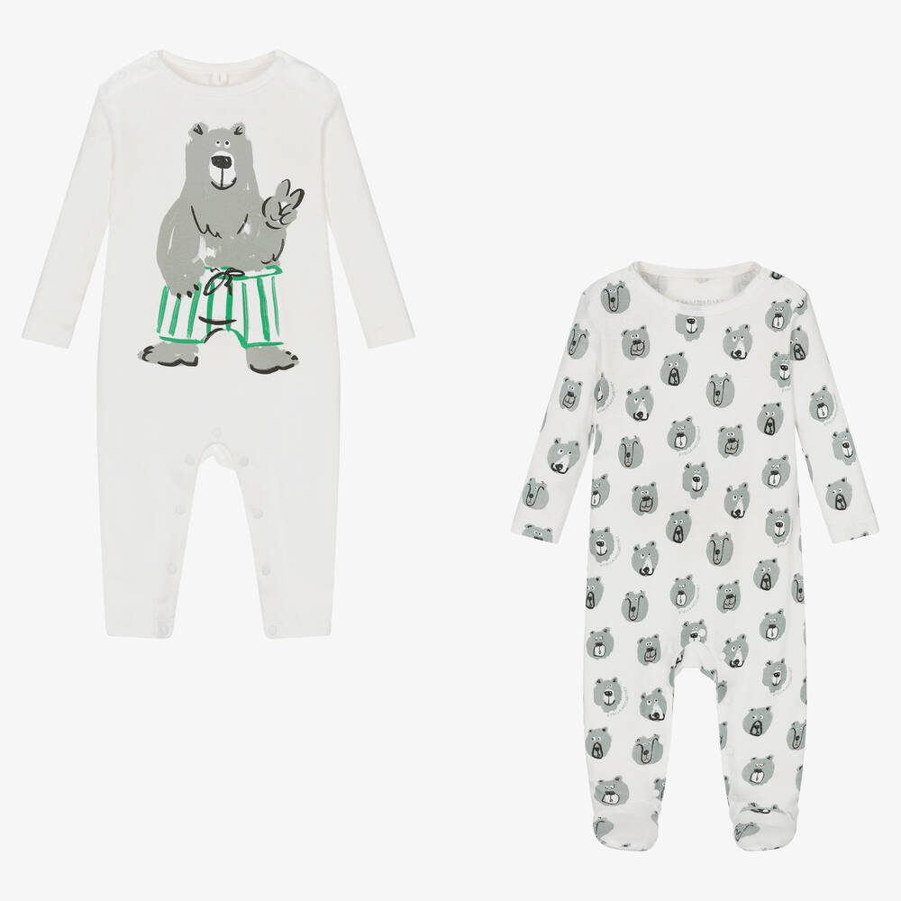 Stella McCartney Kids - Boys White & Grey Cotton Babysuits (2 Pack) | Childrensalon