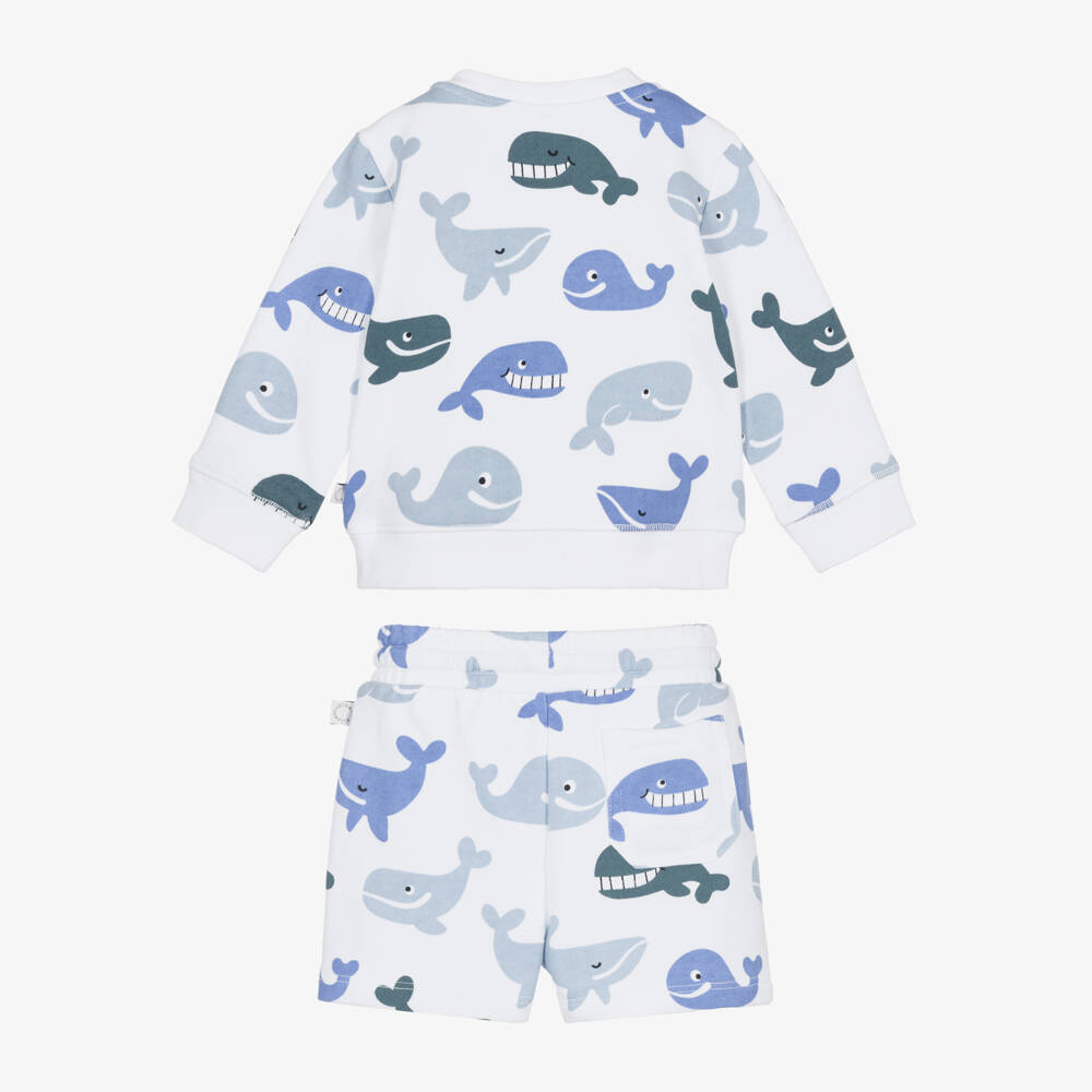 Stella McCartney Kids-Boys White Jersey Shorts Set with Blue Whale Print | Childrensalon Outlet