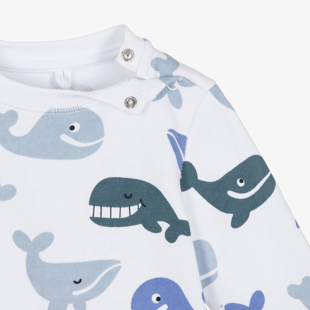 Stella McCartney Kids-Boys White Jersey Shorts Set with Blue Whale Print | Childrensalon Outlet