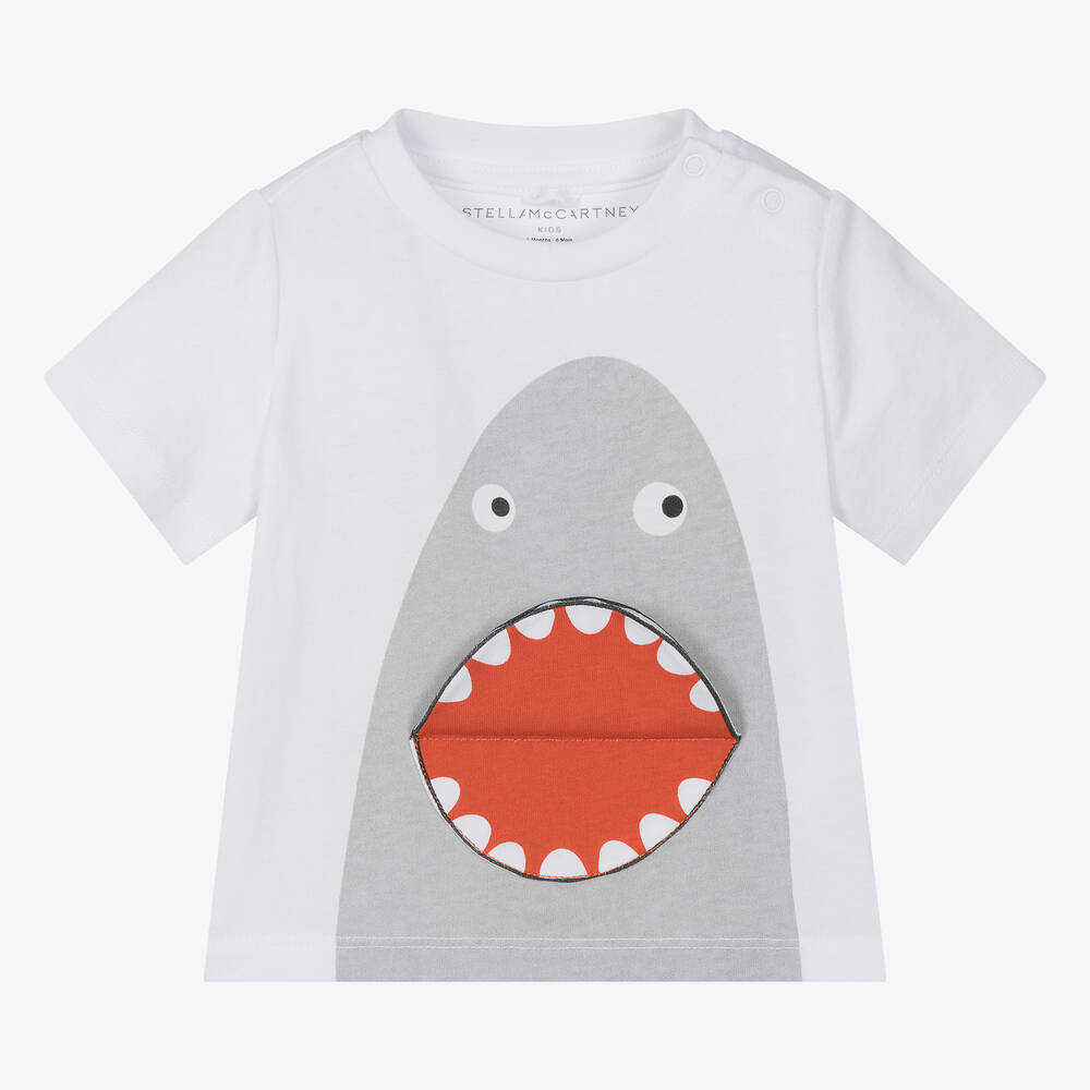 Stella McCartney Kids-Boys White Organic Cotton Shark T-Shirt | Childrensalon Outlet