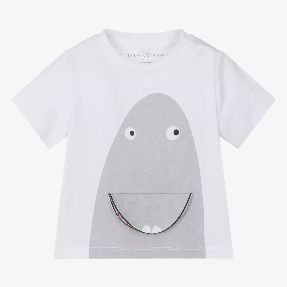 Stella McCartney Kids-Boys White Organic Cotton Shark T-Shirt | Childrensalon Outlet