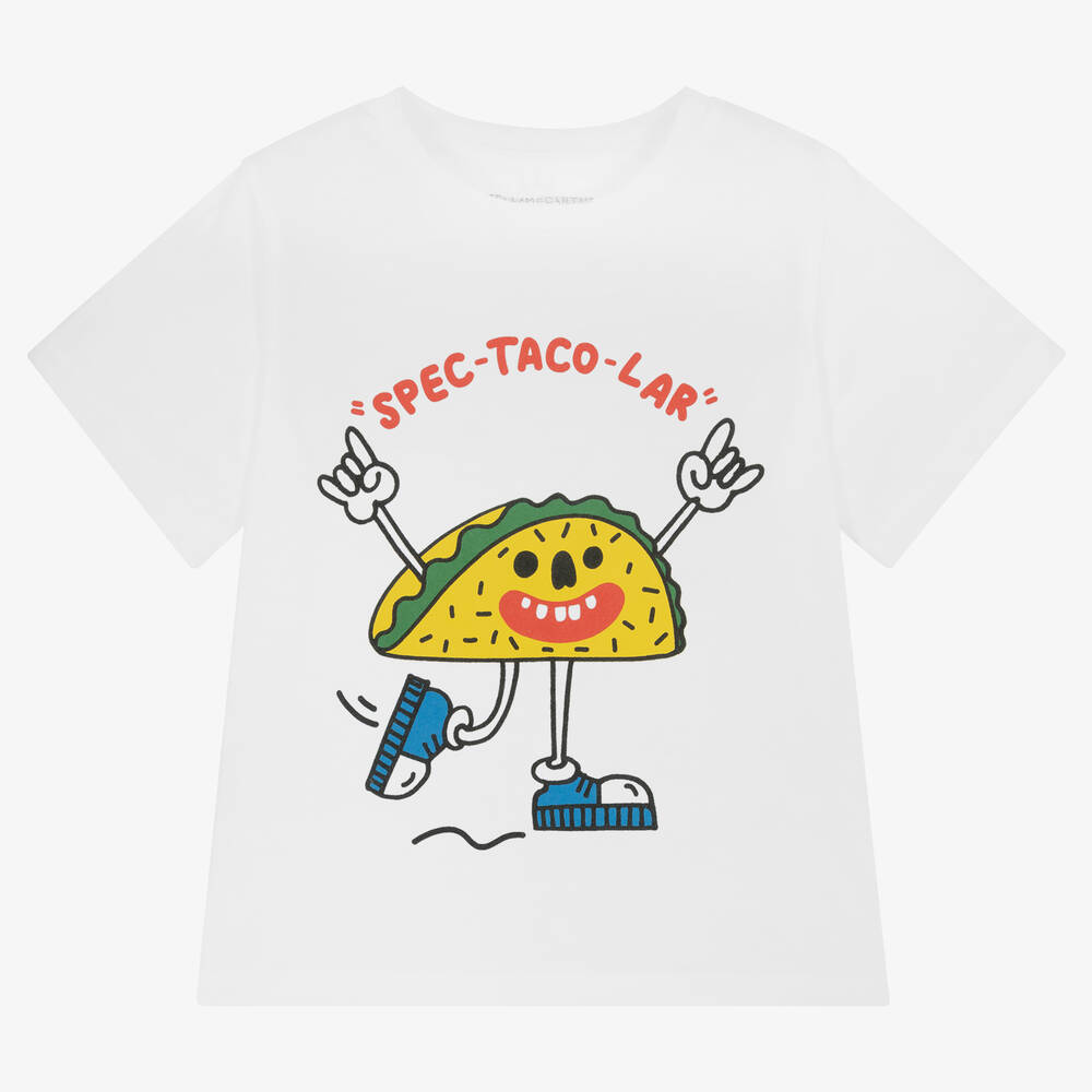 Stella McCartney Kids - Boys White Organic Cotton Taco T-Shirt | Childrensalon