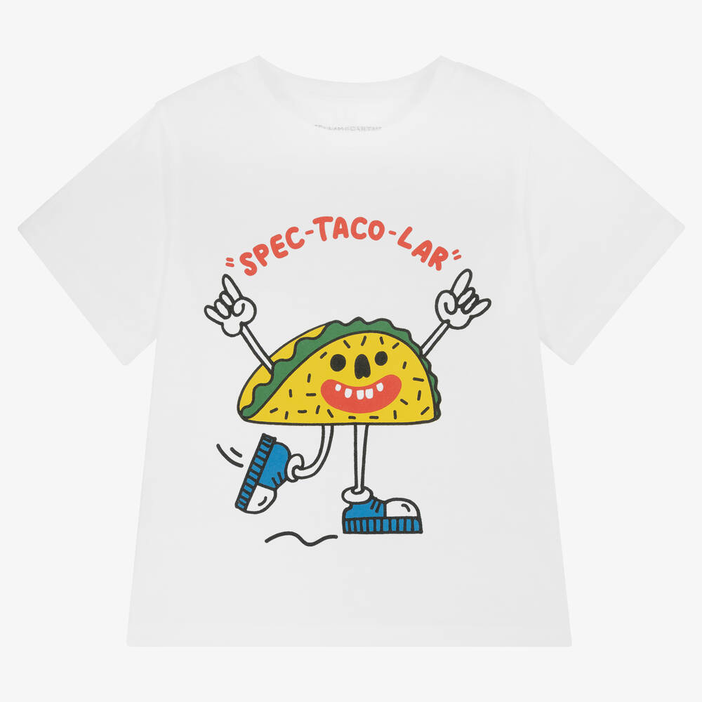 Stella McCartney Kids-Boys White Organic Cotton Taco T-Shirt | Childrensalon Outlet