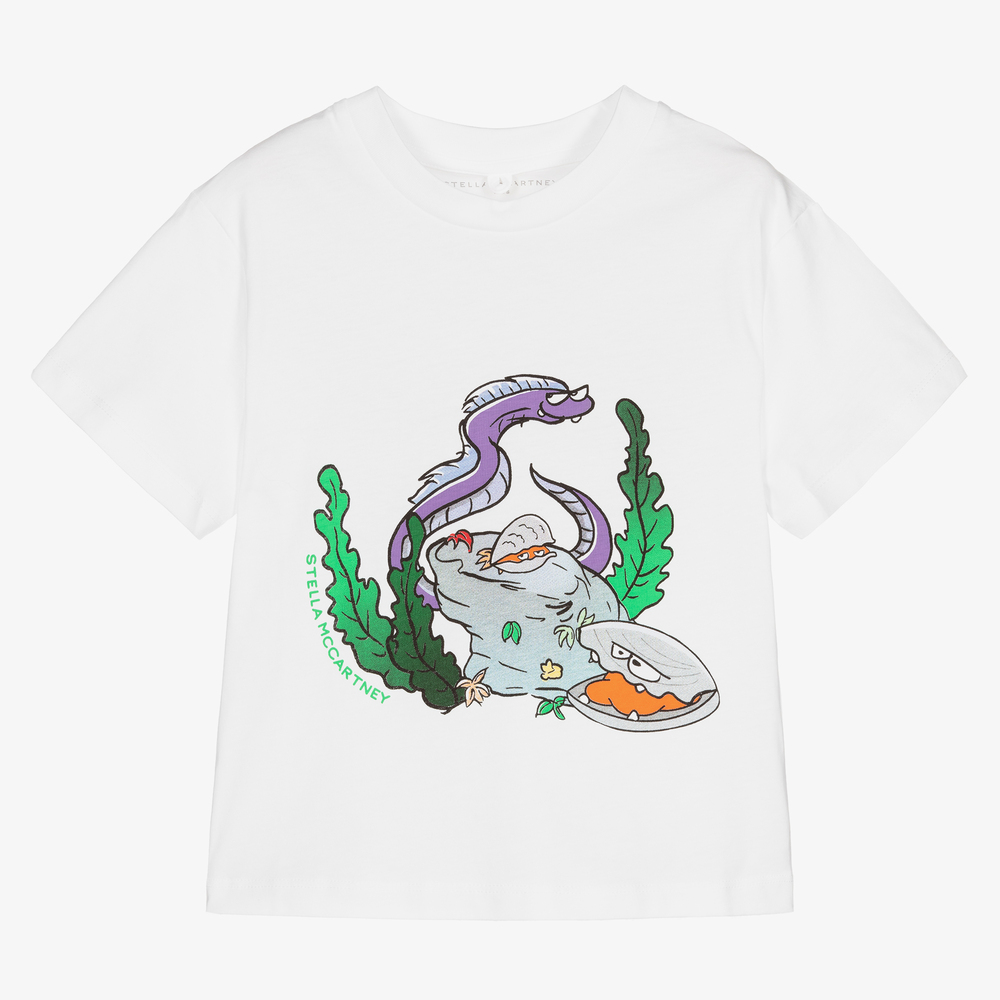 Stella McCartney Kids - Weißes Bio-T-Shirt mit Aal-Print (J) | Childrensalon