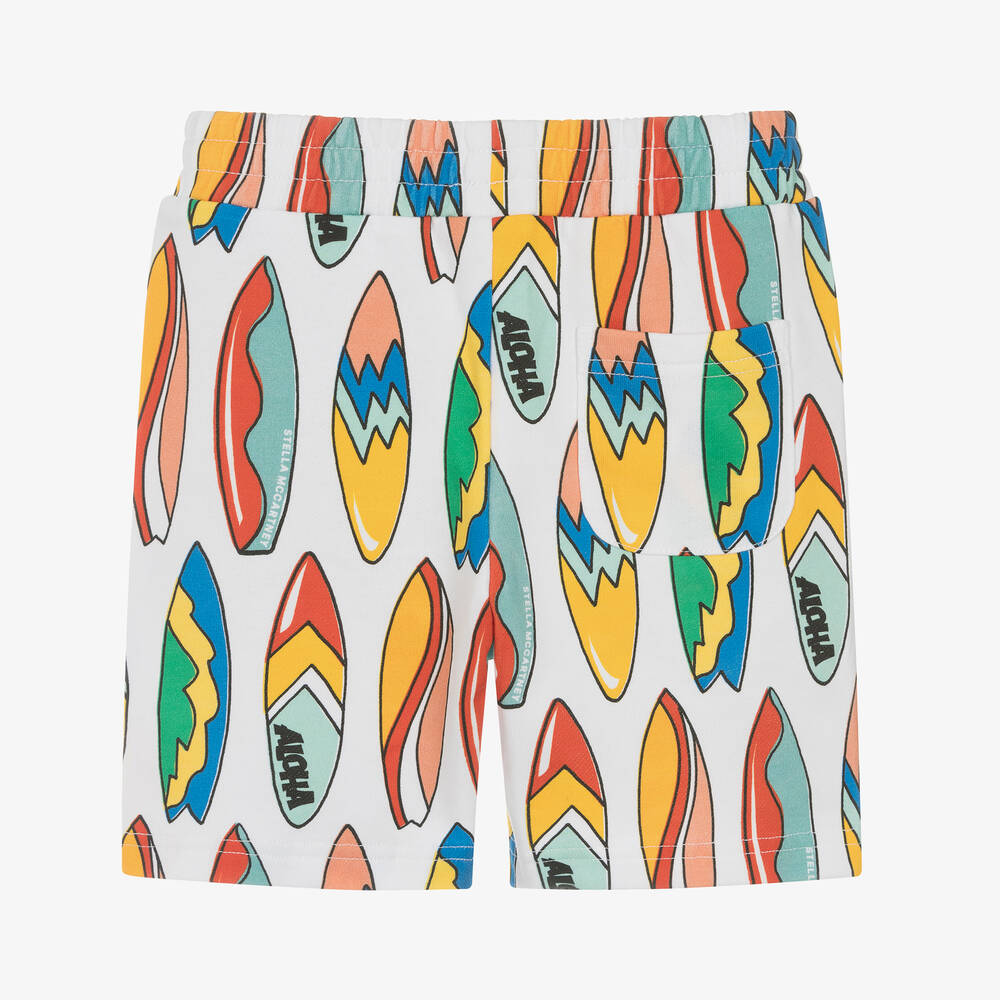 Stella McCartney Kids-Boys White Surfboard Print Cotton Shorts | Childrensalon Outlet
