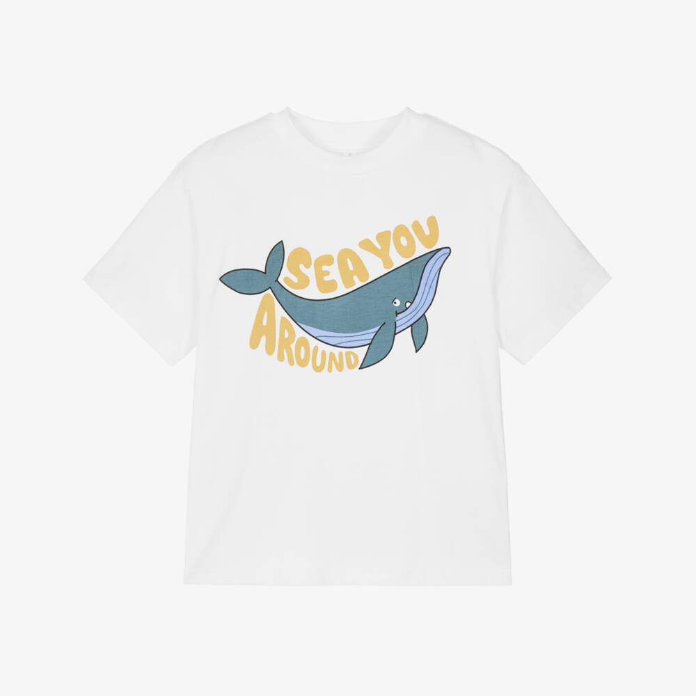 Stella McCartney Kids-Boys White Whale Print Cotton T-Shirt | Childrensalon Outlet