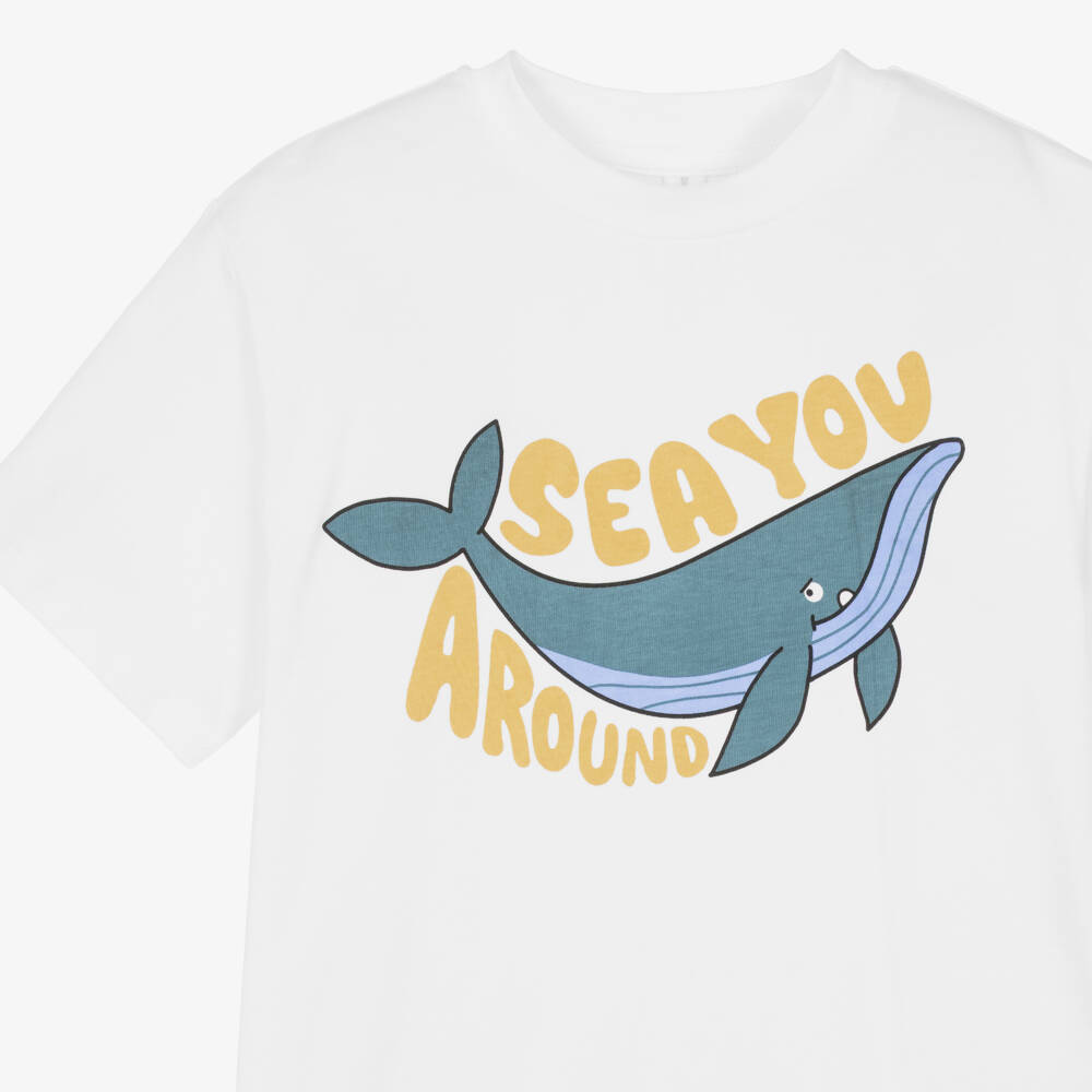 Stella McCartney Kids-Boys White Whale Print Cotton T-Shirt | Childrensalon Outlet
