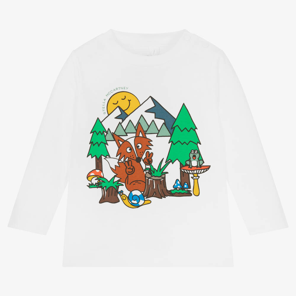 Stella McCartney Kids - Weißes Oberteil mit Wald-Print (J) | Childrensalon