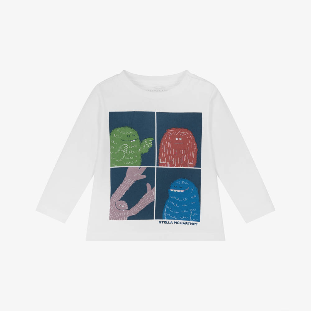 Stella McCartney Kids-Белый хлопковый топ для мальчиков с йети | Childrensalon Outlet