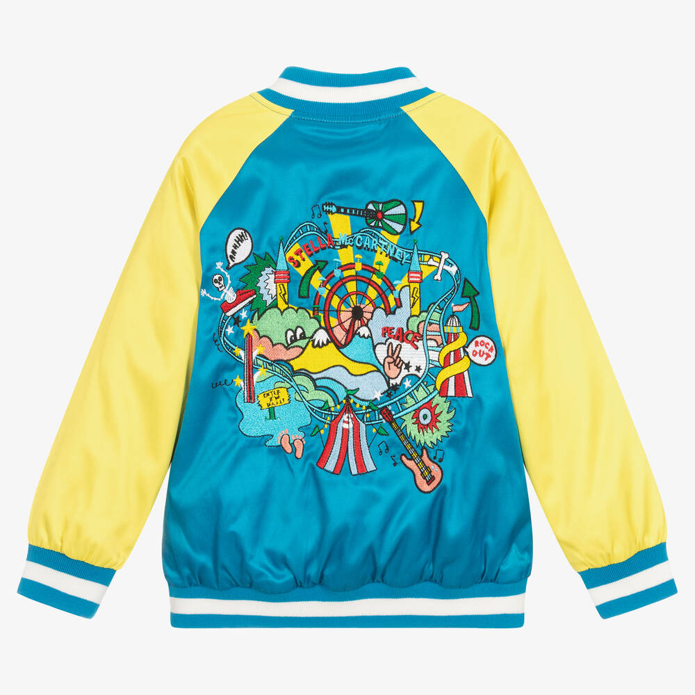 Blue and yellow bomber jacket sales