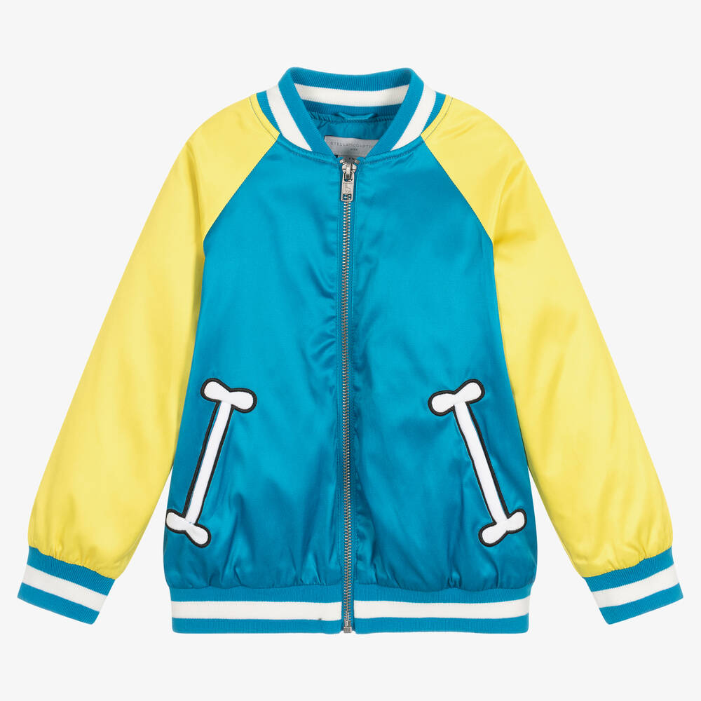 Boys Yellow Blue Satin Bomber Jacket