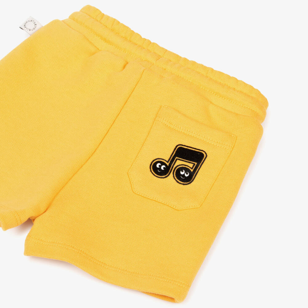 Stella McCartney Kids-Boys Yellow Cotton Music Note Shorts | Childrensalon Outlet