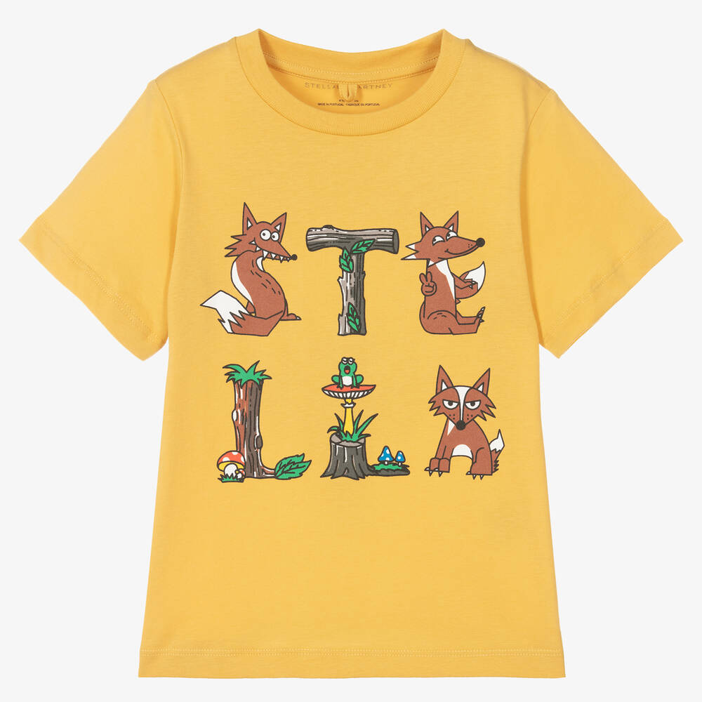 Stella McCartney Kids-Boys Yellow Logo T-Shirt | Childrensalon Outlet