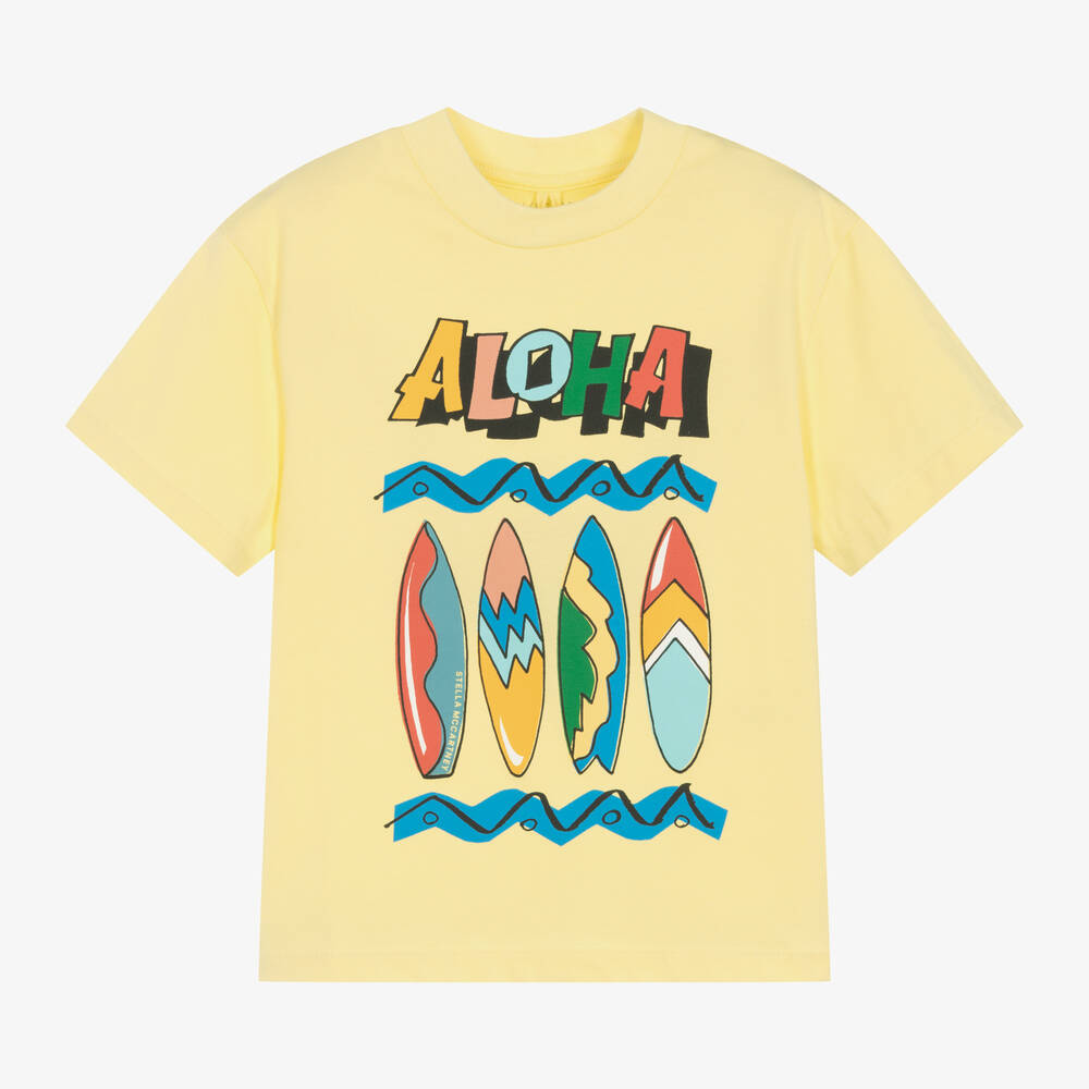 Stella McCartney Kids-Boys Yellow Organic Cotton Aloha T-Shirt | Childrensalon Outlet