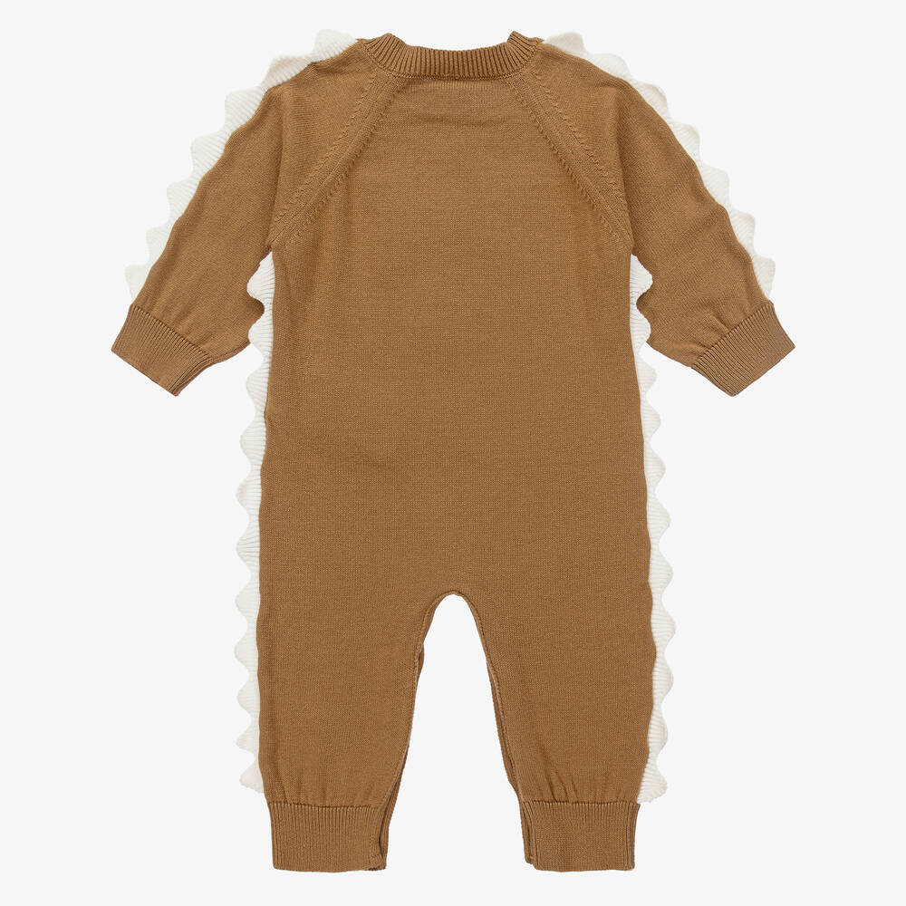 Stella McCartney Kids-Brown Organic Cotton Knit Bow Tie Romper | Childrensalon Outlet