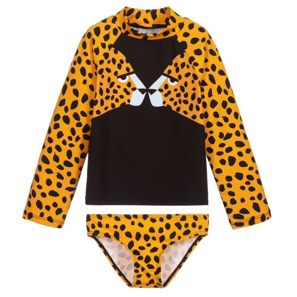 Stella McCartney Kids - بدلة سباحة واقية لون أسود و أصفر للبنات (+UPF50) | Childrensalon