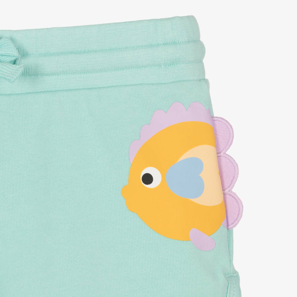 Stella McCartney Kids-Girls Aqua Blue Cotton Shorts Set with Fish Print | Childrensalon Outlet