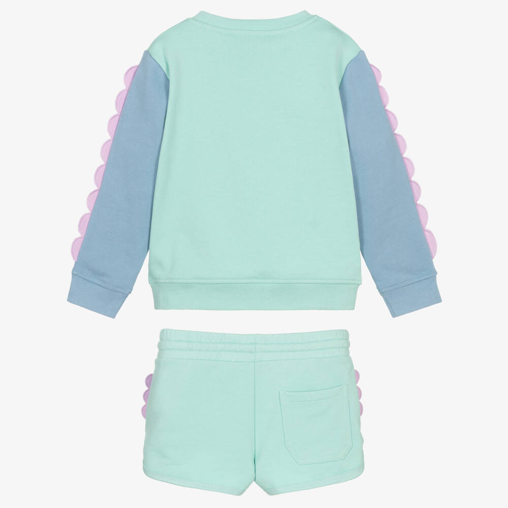 Stella McCartney Kids-Girls Aqua Blue Cotton Shorts Set with Fish Print | Childrensalon Outlet