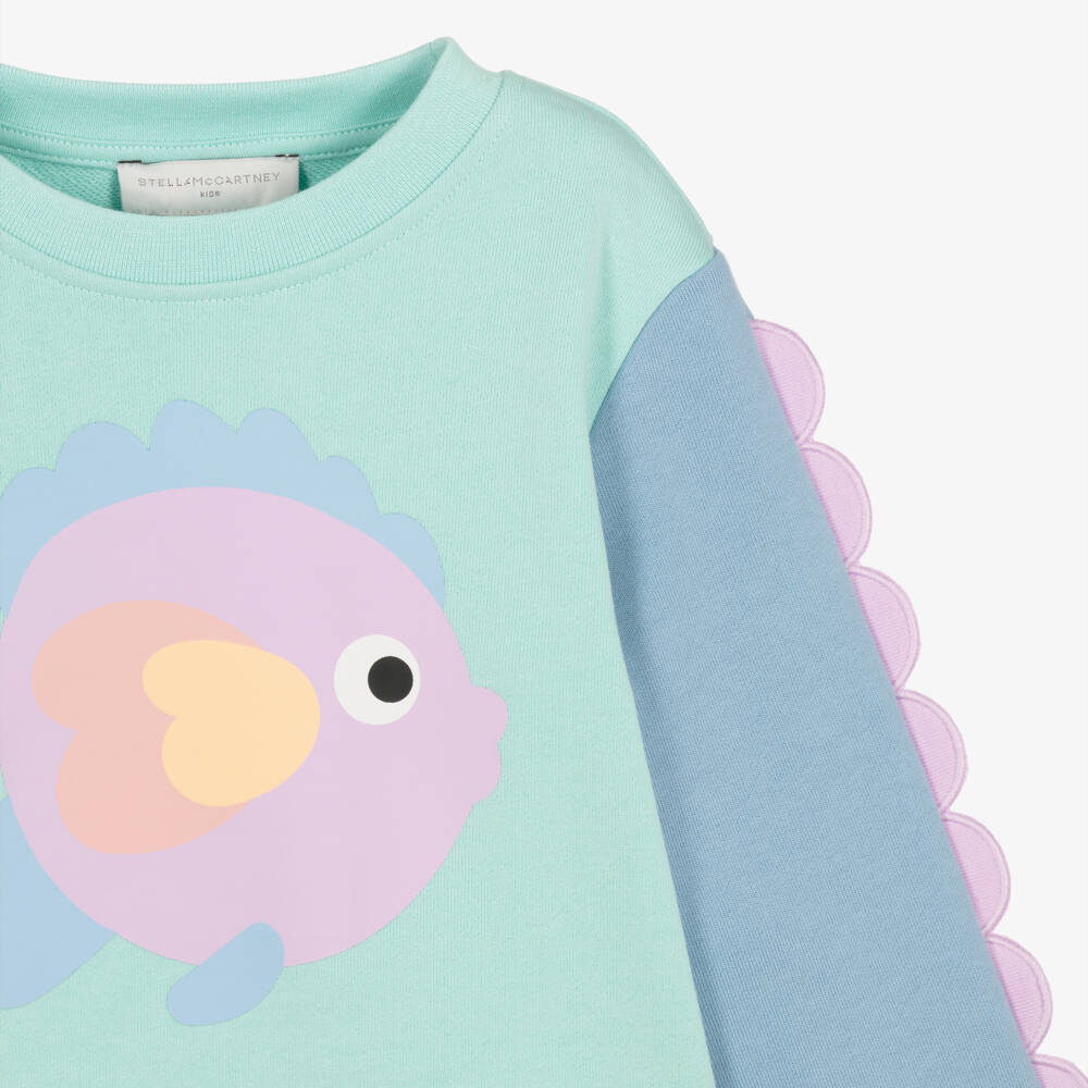 Stella McCartney Kids-Girls Aqua Blue Cotton Shorts Set with Fish Print | Childrensalon Outlet