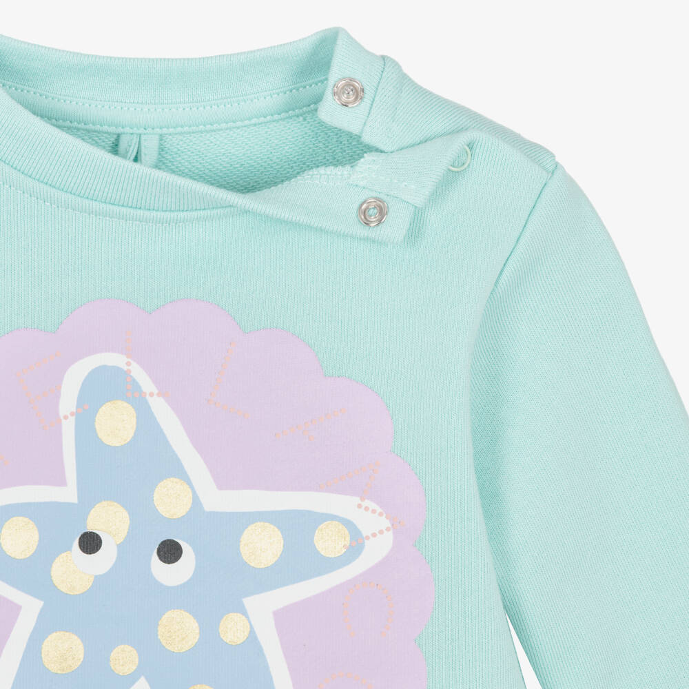 Stella McCartney Kids-Girls Aqua Blue Cotton Starfish Sweatshirt | Childrensalon Outlet