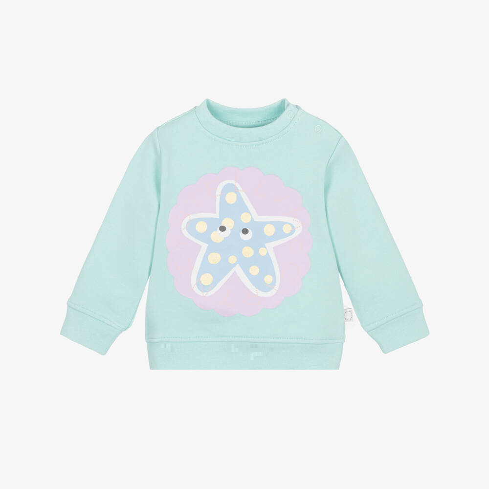 Stella McCartney Kids-Girls Aqua Blue Cotton Starfish Sweatshirt | Childrensalon Outlet