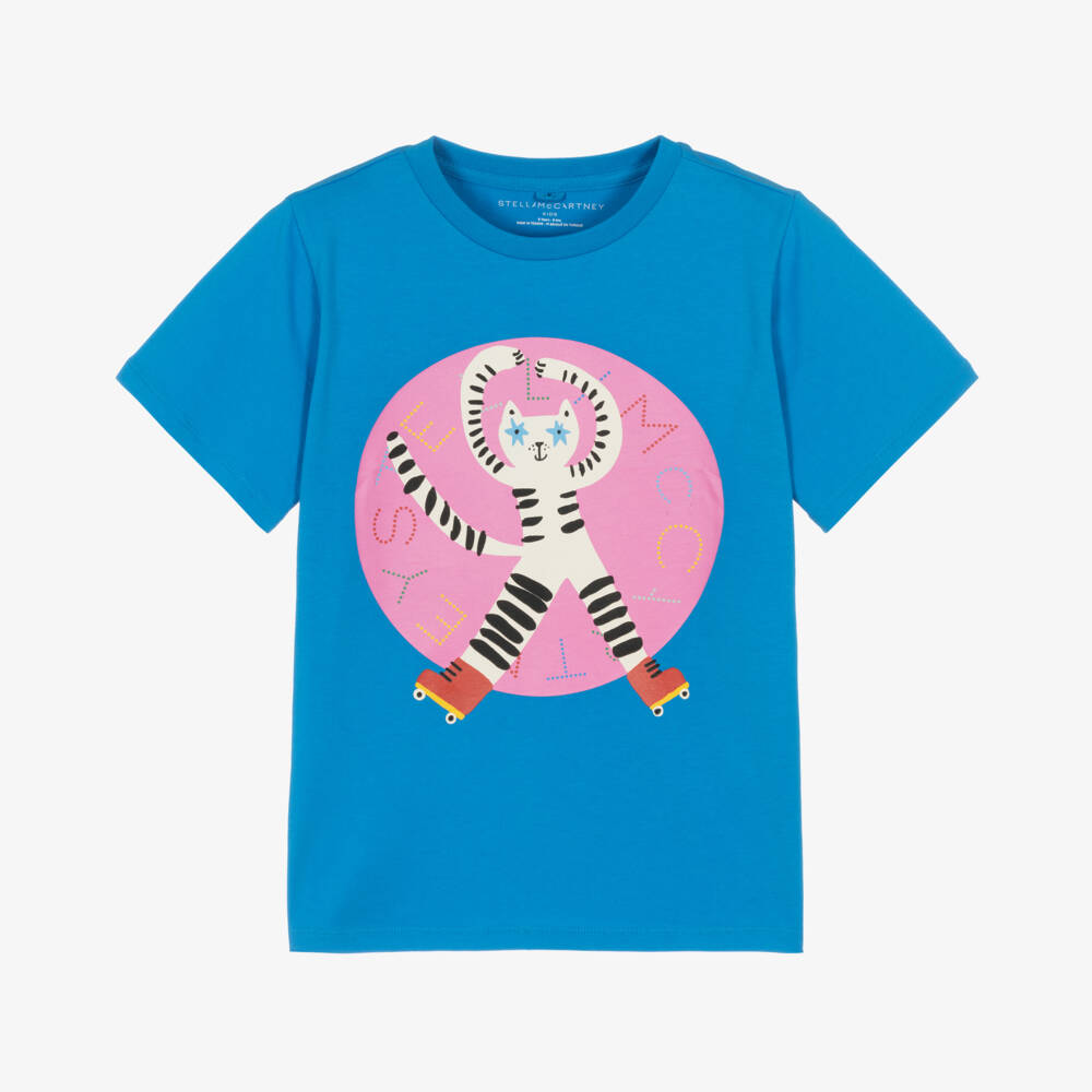 Stella McCartney Kids-Футболка из хлопка лазурного цвета для девочек | Childrensalon Outlet