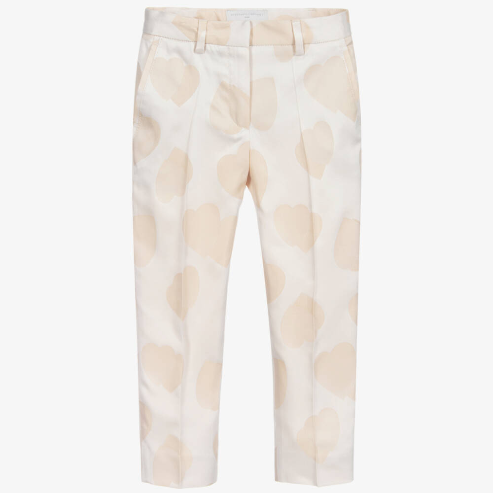 Stella McCartney Kids-Бежевые брюки с сердечками для девочек | Childrensalon Outlet