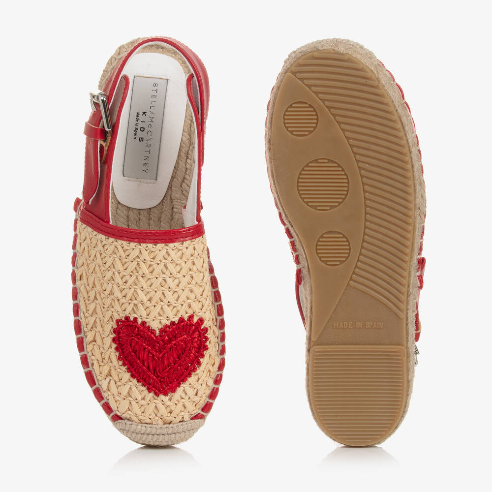 Stella McCartney Kids-إسبادريل بطبعة قلب رافيا وجلد صناعي لون بيج | Childrensalon Outlet