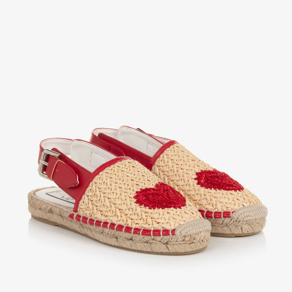 Stella McCartney Kids-Girls Beige Rafia Heart Espadrilles | Childrensalon Outlet