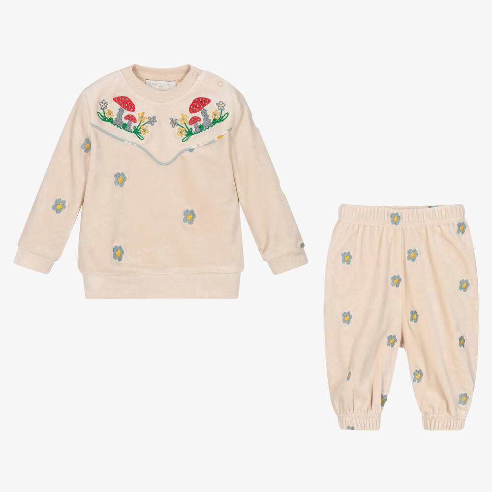 Stella McCartney Kids-Girls Beige Velour  Flower Tracksuit | Childrensalon Outlet