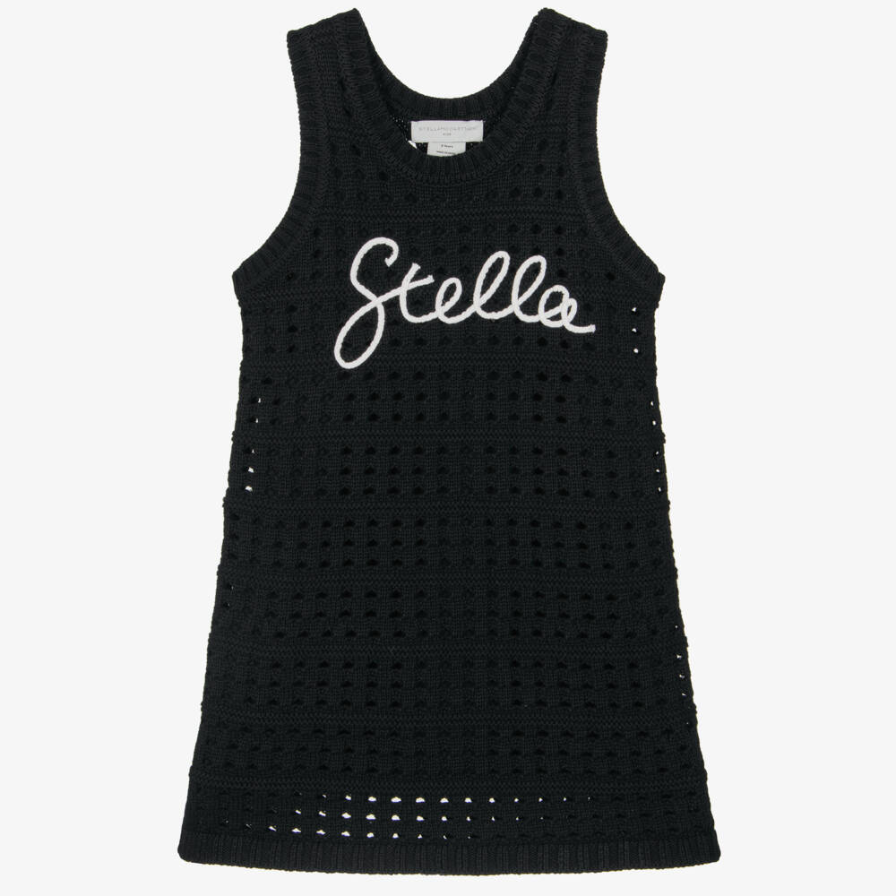 Stella McCartney Kids-Girls Black Cotton Crochet-Knit Logo Dress | Childrensalon Outlet