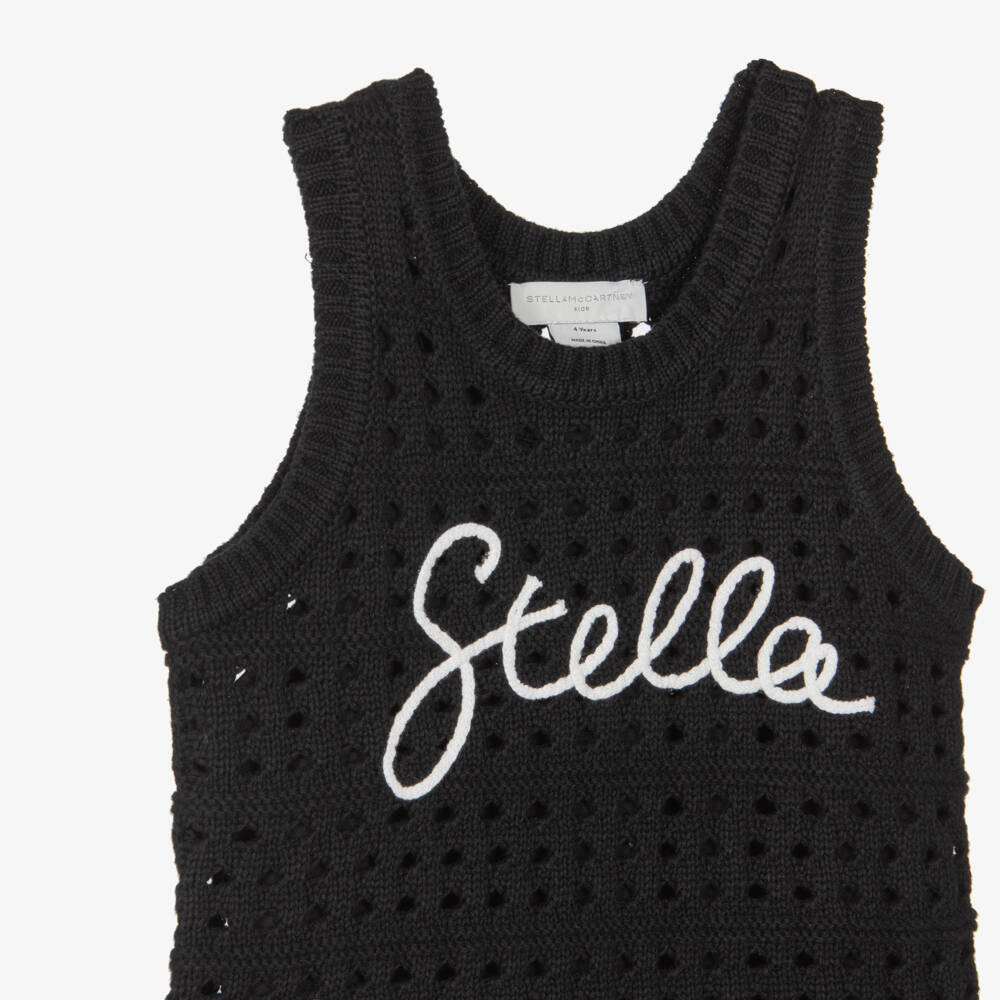 Stella McCartney Kids-Girls Black Cotton Crochet-Knit Logo Dress | Childrensalon Outlet