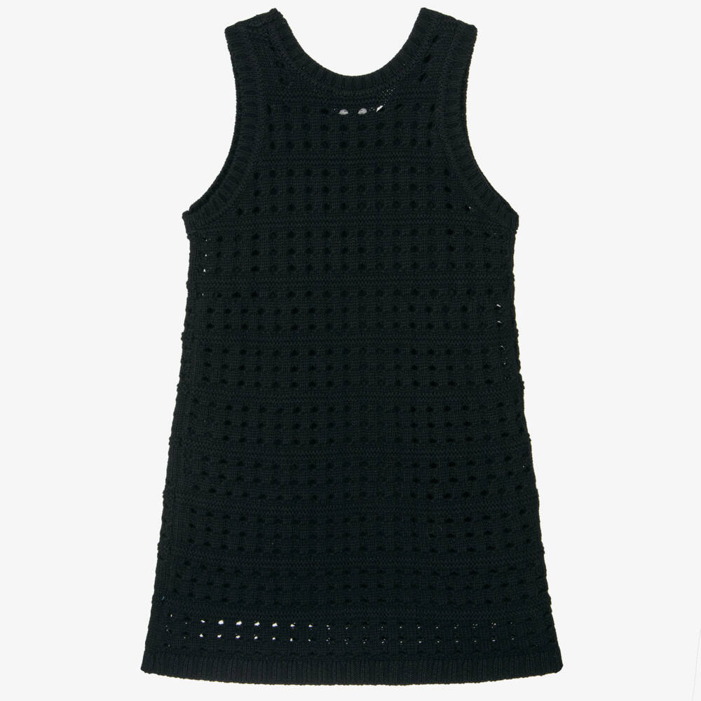 Stella McCartney Kids-Girls Black Cotton Crochet-Knit Logo Dress | Childrensalon Outlet