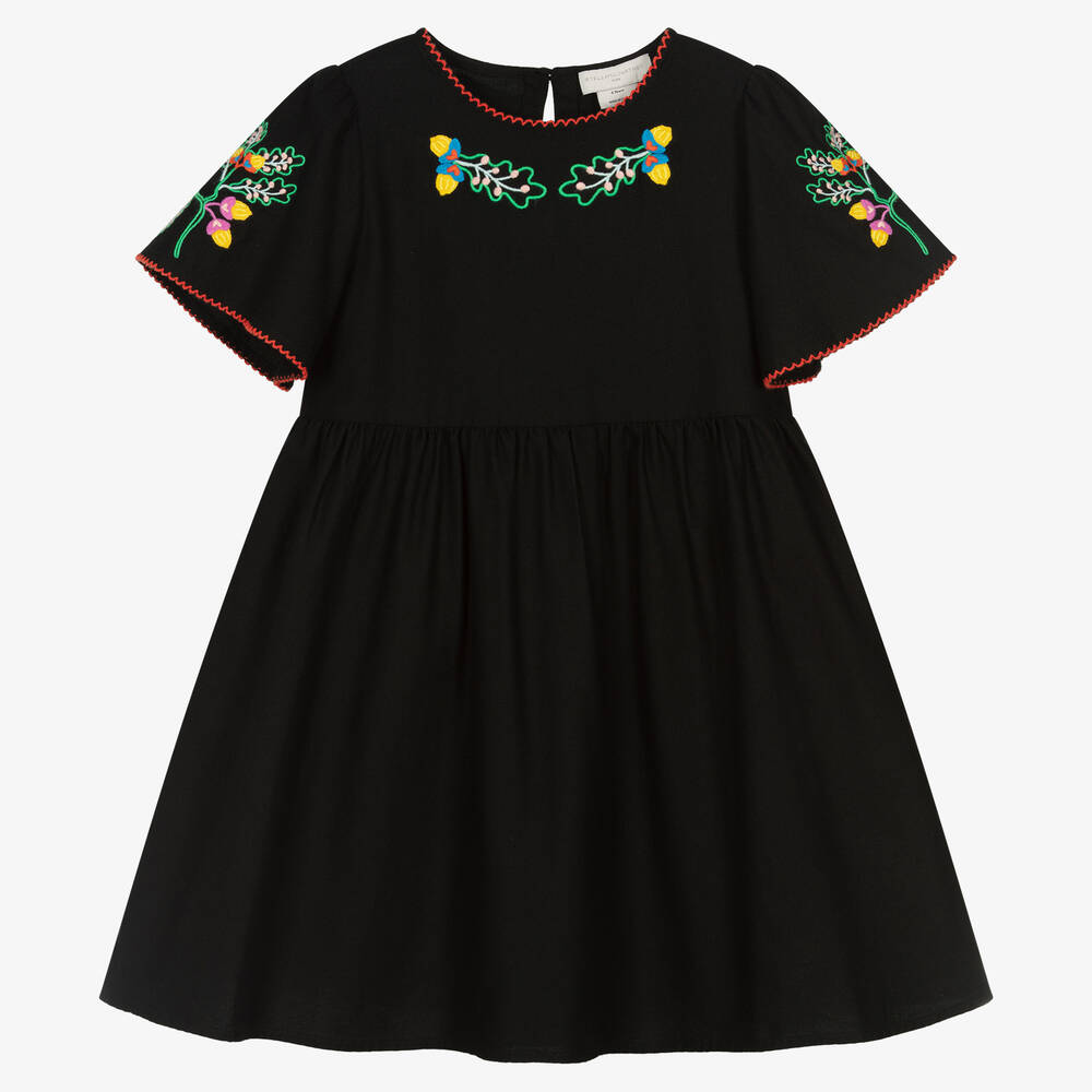 Stella McCartney Kids-Girls Black Cotton Embroidered Acorn Dress | Childrensalon Outlet