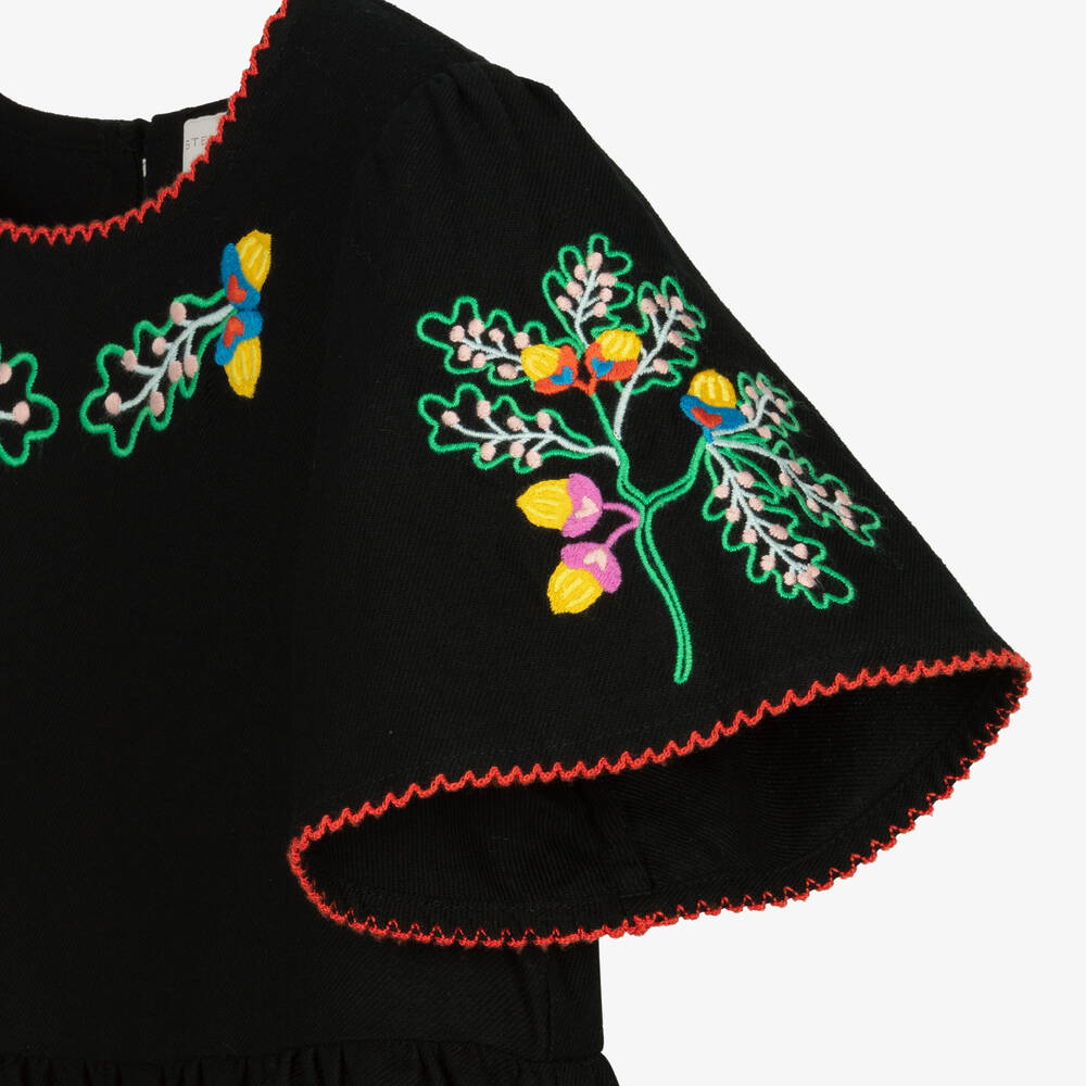 Stella McCartney Kids-Черное платье с вышитыми желудями | Childrensalon Outlet