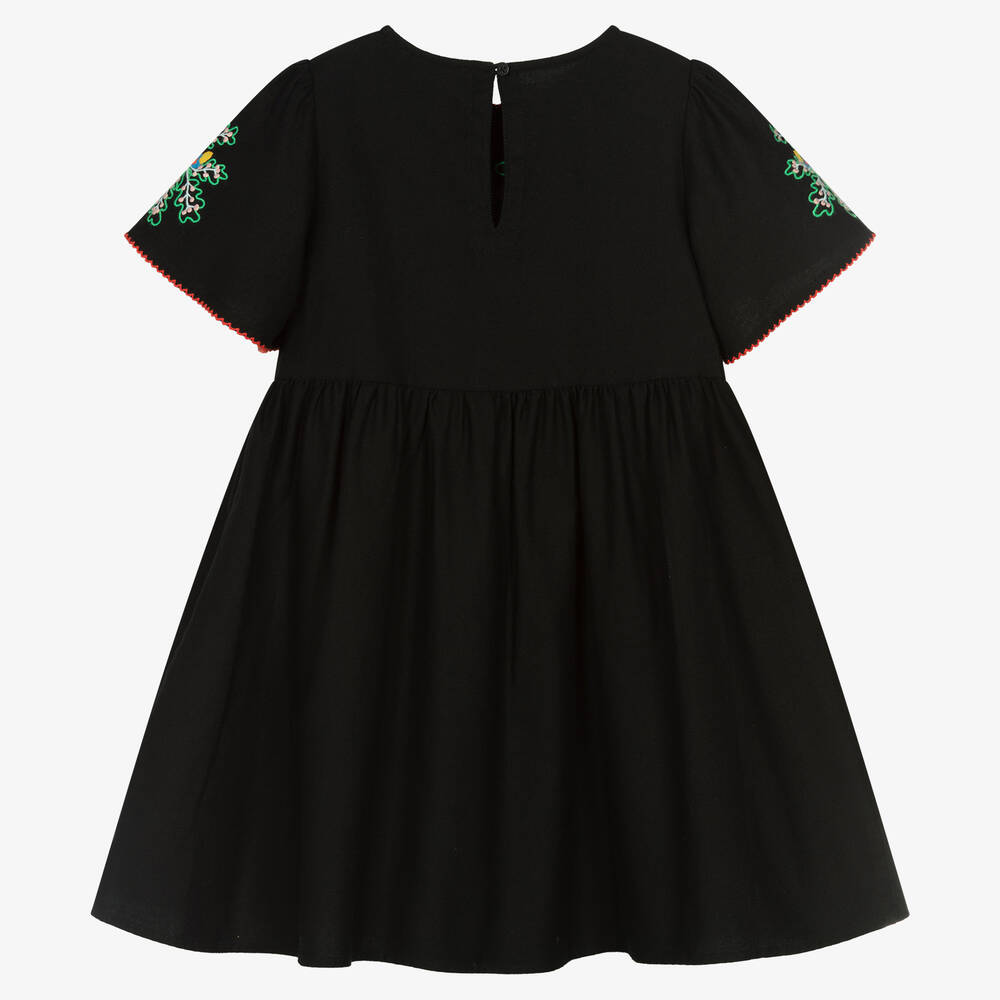 Stella McCartney Kids-Черное платье с вышитыми желудями | Childrensalon Outlet