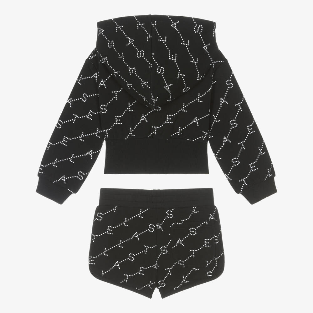 Stella McCartney Kids-Girls Black Cotton Hoodie & Shorts Set with Logo Pattern | Childrensalon Outlet