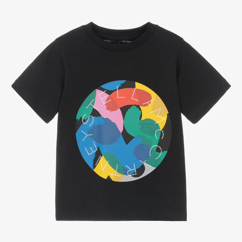 Stella McCartney Kids - Черная футболка из хлопкового джерси | Childrensalon