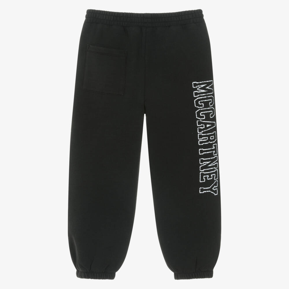 Stella McCartney Kids-Girls Black Cotton Joggers with Stella Logo | Childrensalon Outlet