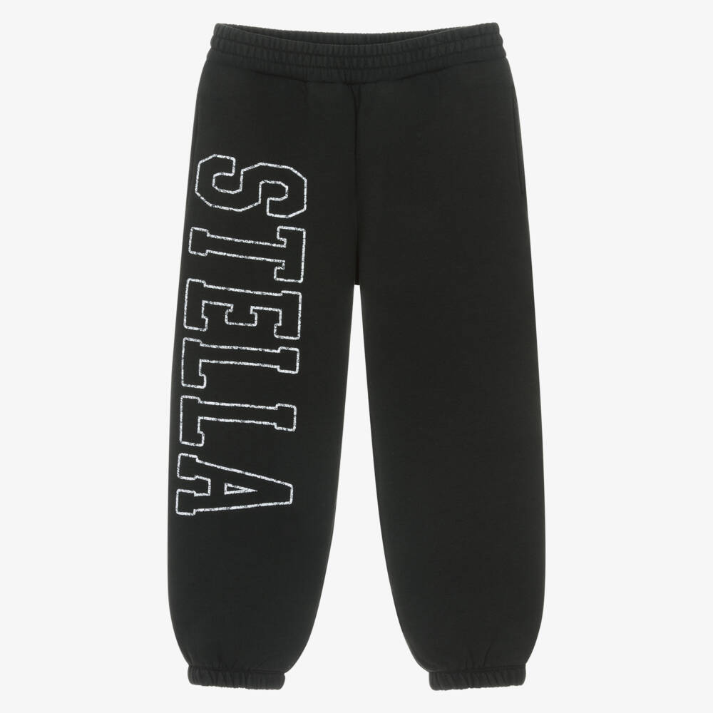 Stella McCartney Kids-Girls Black Cotton Joggers with Stella Logo | Childrensalon Outlet