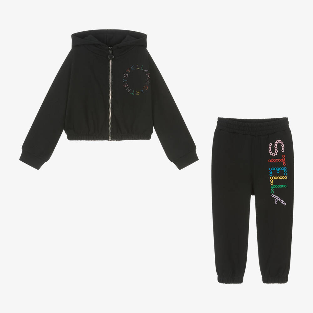 Stella McCartney Kids-Girls Black Cotton Logo Tracksuit | Childrensalon Outlet