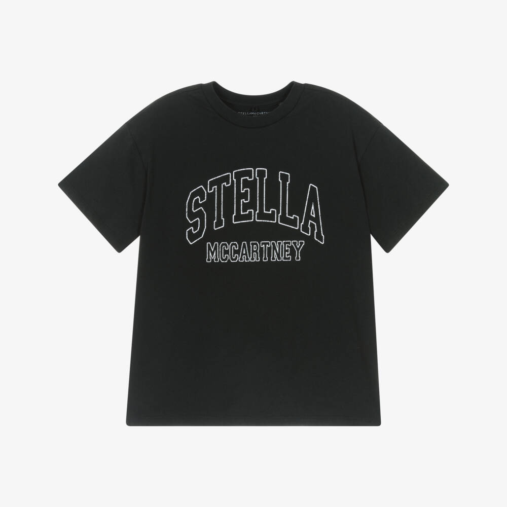 Stella McCartney Kids-Girls Black Cotton Oversize T-Shirt | Childrensalon Outlet