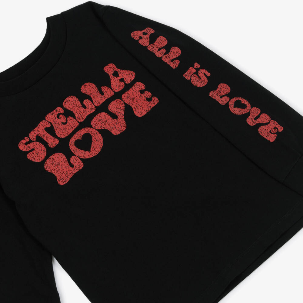 Stella McCartney Kids-Girls Black Cotton Stella Love Top | Childrensalon Outlet