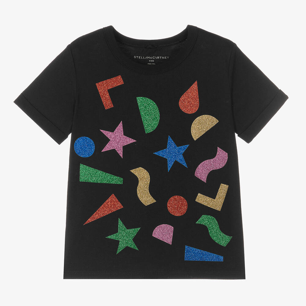 Stella McCartney Kids-Черная хлопковая футболка для девочек | Childrensalon Outlet