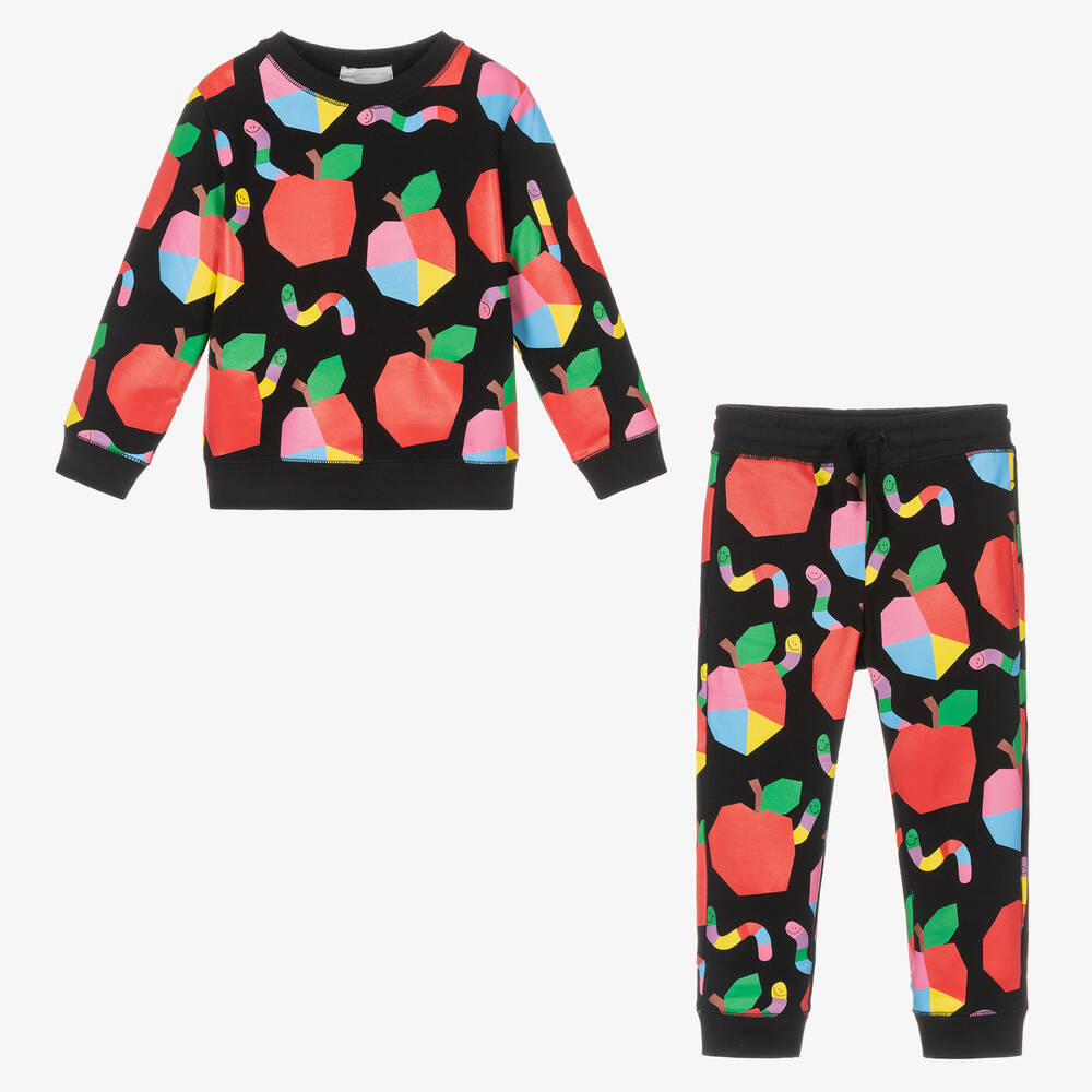 Stella McCartney Kids-Черный спортивный костюм из хлопка для девочек | Childrensalon Outlet