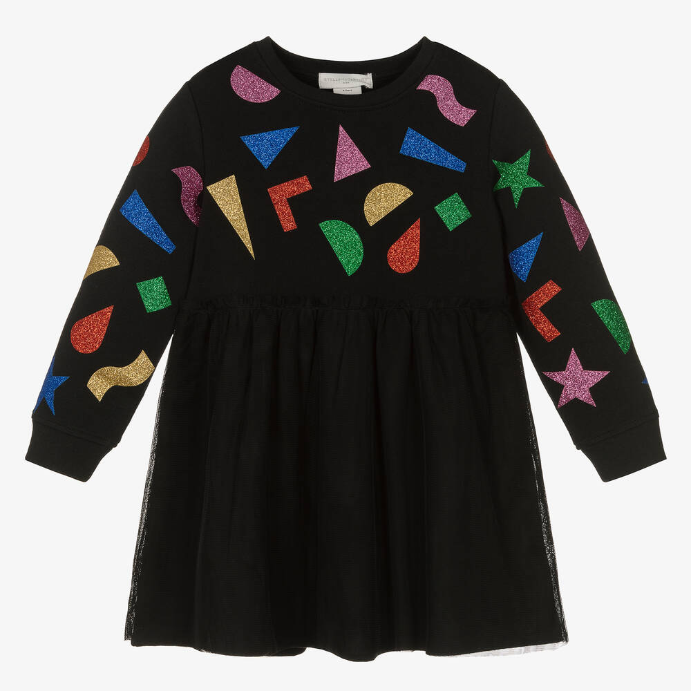 Stella McCartney Kids - فستان قطن عضوي وتول لون أسود | Childrensalon