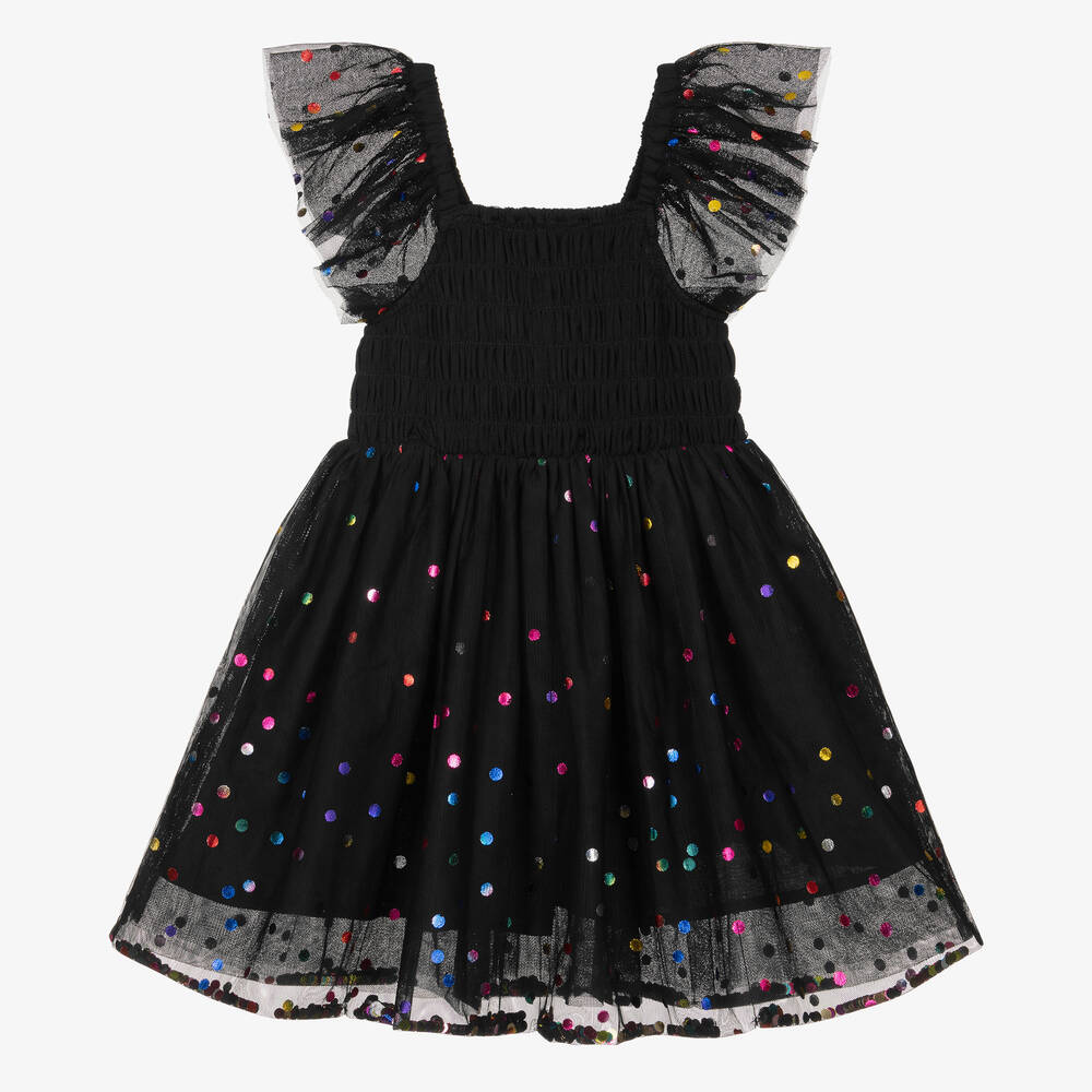 Stella McCartney Kids - Черное платье из тюля в горошек | Childrensalon
