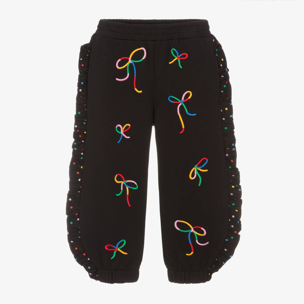 Stella McCartney Kids-بنطلون رياضي قطن مطرز لون أسود للبنات | Childrensalon Outlet