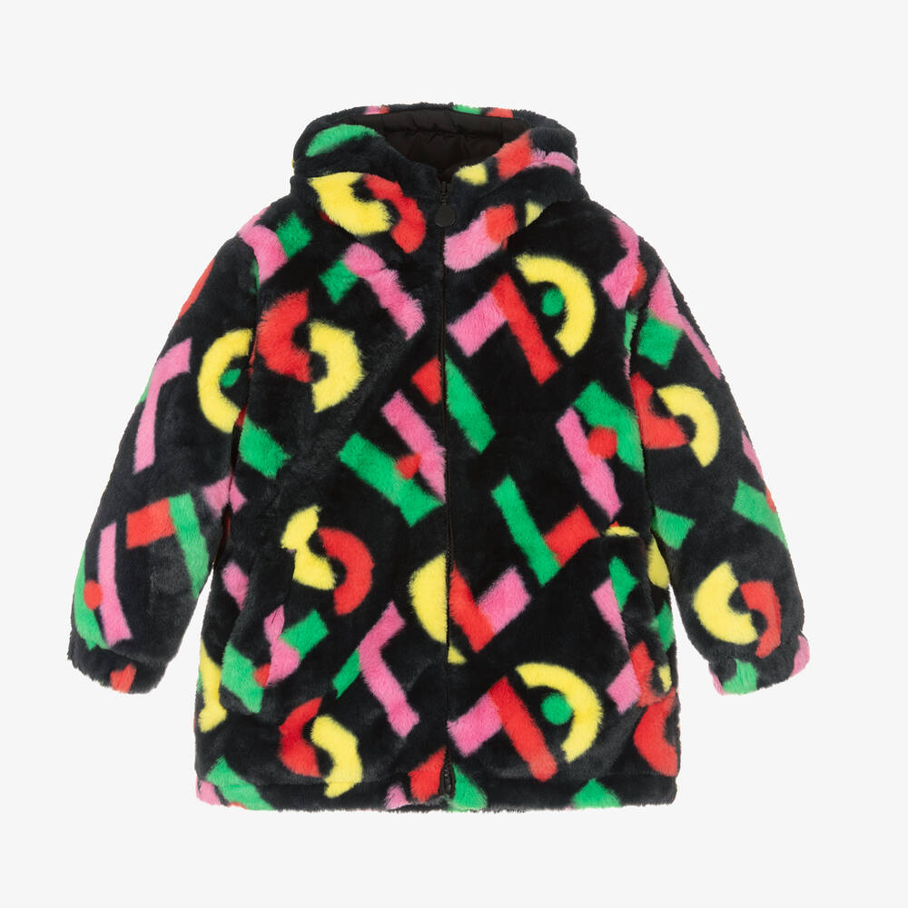 Stella McCartney Kids-Girls Black Faux Fur Coat | Childrensalon Outlet